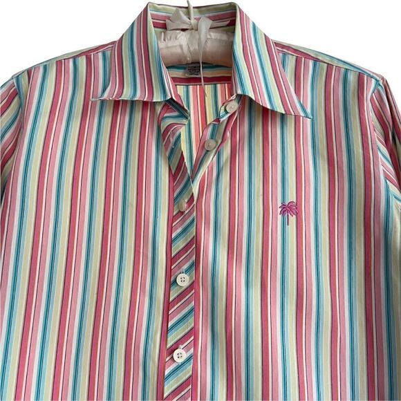 Vintage Lilly Pulitzer Pastel Striped Long Sleeve Button Down Cotton Blouse 6 - Picture 3 of 6